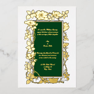 Invitación Con Relieve Metalizado Borde de vid de rosa de la era victoriana vintage
