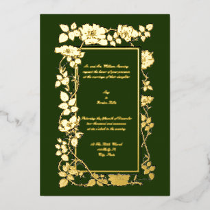 Invitación Con Relieve Metalizado Borde de vid de rosa de la era victoriana vintage