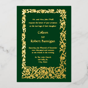 Invitación Con Relieve Metalizado Borde de vid floral Art Nouveau de Walter Crane