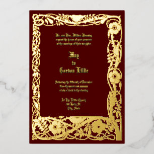 Invitación Con Relieve Metalizado Borde de Vid Floral Art Nouveau por Lilien Boda