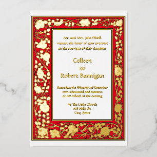 Invitación Con Relieve Metalizado Borde de vid floral Art Nouveau vintage de 1906
