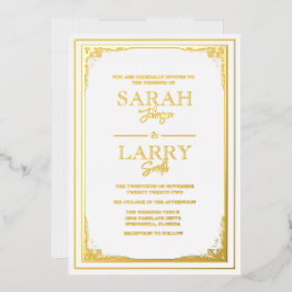 Invitación Con Relieve Metalizado Borde dorado elegante Boda tradicional 