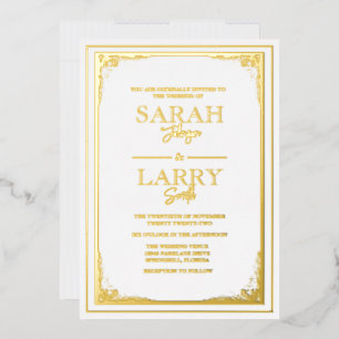 Invitación Con Relieve Metalizado Borde dorado elegante Boda tradicional 