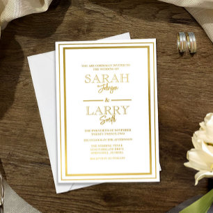 Invitación Con Relieve Metalizado Borde dorado elegante Boda tradicional 