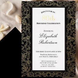 Invitación Con Relieve Metalizado Borde Dorado Elegante Cumpleaños 80 de Mujer Dorad