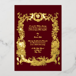 Invitación Con Relieve Metalizado Borde dorado vintage barroco rococó con corazones