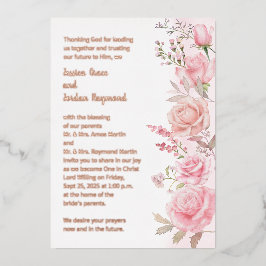 Invitación Con Relieve Metalizado Borde floral de acuarela rosa boda oro rosa