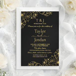 Invitación Con Relieve Metalizado Borde Floral de Boda con Foto Completa Moderna