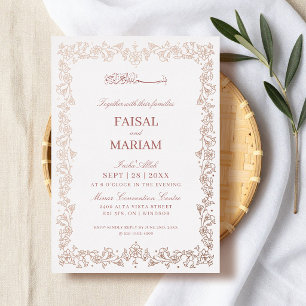 Invitación Con Relieve Metalizado Borde floral islámico moderno y elegante para boda