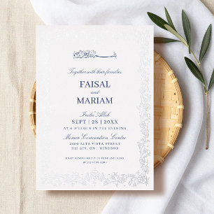 Invitación Con Relieve Metalizado Borde floral islámico moderno y elegante para boda