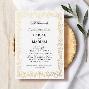 Invitación Con Relieve Metalizado Borde floral islámico moderno y elegante para boda