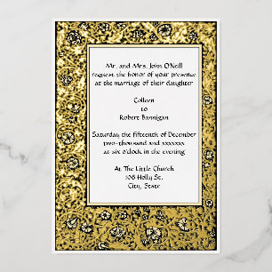 Invitación Con Relieve Metalizado Borde floral vintage William Morris Kelmscott