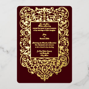 Invitación Con Relieve Metalizado Borde ornamentado Art Nouveau de la era victoriana