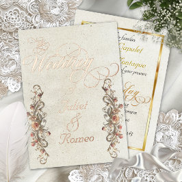Invitación Con Relieve Metalizado Bordes de Arco de Rosa y Caligrafía - Crema