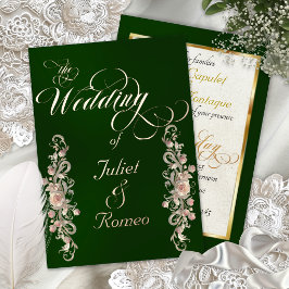 Invitación Con Relieve Metalizado Bordes de Arco de Rosa y Caligrafía - Esmeralda