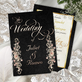 Invitación Con Relieve Metalizado Bordes de Arco de Rosa y Caligrafía - Negro