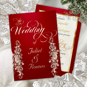 Invitación Con Relieve Metalizado Bordes de Arco de Rosa y Caligrafía - Rojo