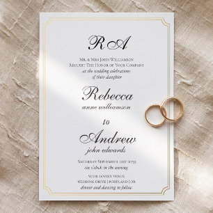Invitación Con Relieve Metalizado Bordes de oro elegantes Monograma clásico  