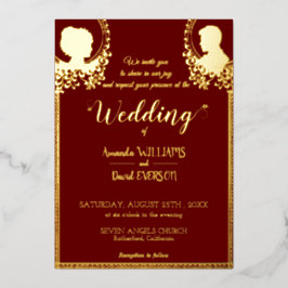 Invitación Con Relieve Metalizado Borgoña -Boda Elegante- con Oro Real