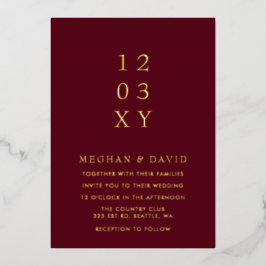 Invitación Con Relieve Metalizado Borgoña simple elegante Boda moderno