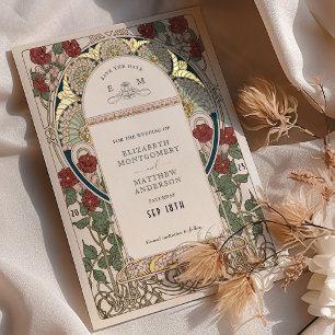 Invitación Con Relieve Metalizado Borgoña verde azulada salva al Boda de la fecha de
