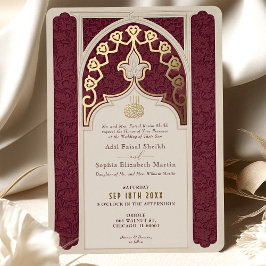 Invitación Con Relieve Metalizado Borgoña y Boda islámico Relieve metalizado dorado