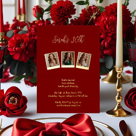 Invitación Con Relieve Metalizado Borgoña y foto de Relieve metalizado dorado 30 cum