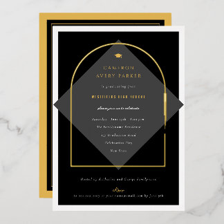Invitación Con Relieve Metalizado Borlas de Arco Marco Minimalista Foto Fiesta de Gr