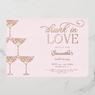 Invitación Con Relieve Metalizado Borracho Enamorado Torre De Champagne Bachelorette