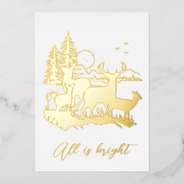 Invitación Con Relieve Metalizado Bosque de oro ciervo noche fiesta de Navidad real