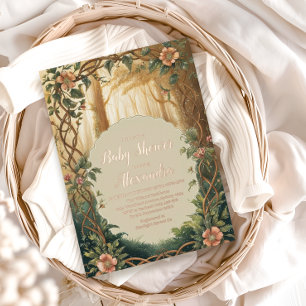 Invitación Con Relieve Metalizado Bosque Encantado Baby Shower