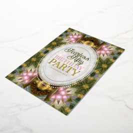 Invitación Con Relieve Metalizado Bosque Magia Verde Oro Rosa Fiesta