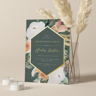 Invitación Con Relieve Metalizado Bosque Partido de Graduación Floral del Desierto