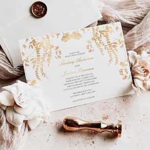 Invitación Con Relieve Metalizado Bosque Rústico Elegante Simple Boda Hoja de Oro En