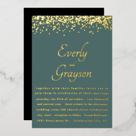 Invitación Con Relieve Metalizado Bosque Verde Elegante Sage Boda Confeti Dorado
