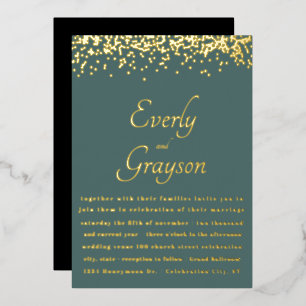 Invitación Con Relieve Metalizado Bosque Verde Elegante Sage Boda Confeti Dorado
