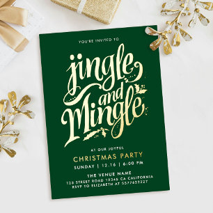 Invitación Con Relieve Metalizado Bosque verde y dorado con estilo y letra script pa