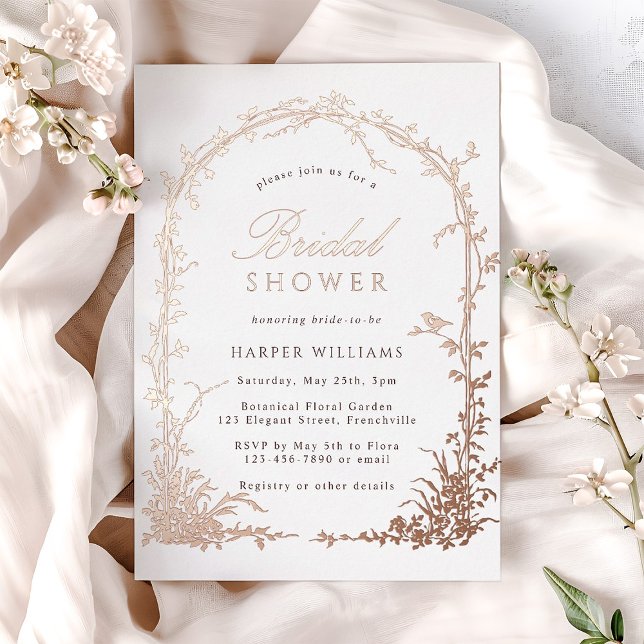 Invitación Con Relieve Metalizado Botanical Arch Garden Bridal Shower Rose Gold (Subido por el creador)