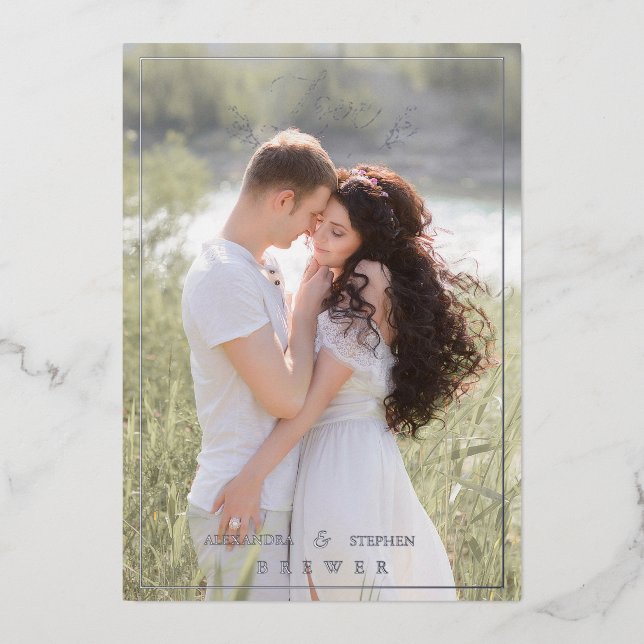 Invitación Con Relieve Metalizado Botanical Elegant Love & Thanks Custom Photo (Anverso)
