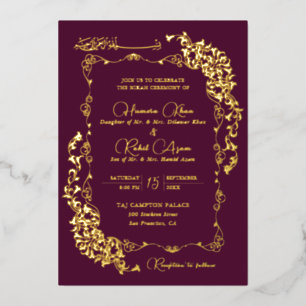 Invitación Con Relieve Metalizado Botánico Floral Artístico Paisley Boda Musulmana