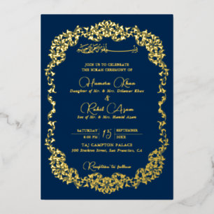 Invitación Con Relieve Metalizado Botánico Floral Artístico Paisley Boda Musulmana