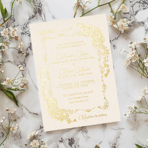 Invitación Con Relieve Metalizado Botánico Floral Artístico Paisley Boda Musulmana