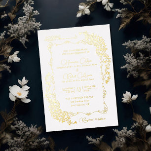 Invitación Con Relieve Metalizado Botánico Floral Artístico Paisley Boda Musulmana