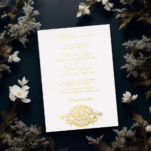 Invitación Con Relieve Metalizado Botánico Floral Paisley Musulmán Artístico Boda