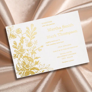 Invitación Con Relieve Metalizado Botánico floral vintage elegante oro