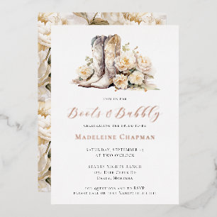 Invitación Con Relieve Metalizado Botas y burbujas Elegante Fiesta de Despedida de S