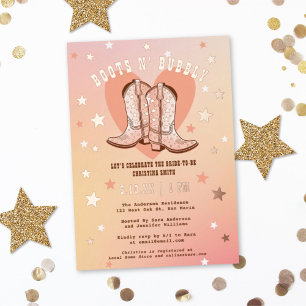 Invitación Con Relieve Metalizado Botas y diversión burbujeante Fiesta de Despedida