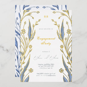Invitación Con Relieve Metalizado Botón de Oro Azul