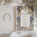 Invitación Con Relieve Metalizado Bougainvillea Borgoña Azul Boda Art Nouveau<br><div class="desc">Invitaciones a la Boda Floral Azul y Oro de la Vintage Art Nouveau de Alphonse Mucha en un diseño romántico y caprichoso usando el Relieve metalizado dorado Real. Los florecientes victorianos complementan los tipos de letra Art Deco clásicos. Por favor, introduzca la información de su personalizado y ya está listo....</div>