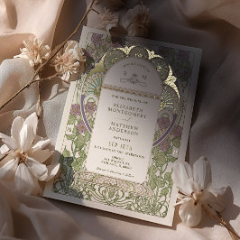 Invitación Con Relieve Metalizado Bougainvillea Lilac Boda de Oro Art Nouveau Mucha